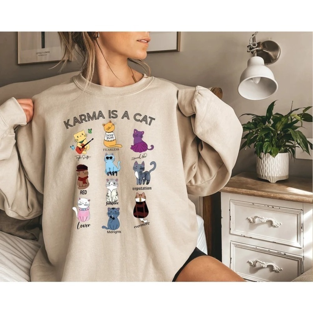 Karma Is A Cat Sweatshirt Music Albums As Books Sweatshirt